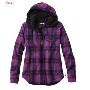 L.L Bean Plaid Flannel Sherpa-Lined Zip Up Hoodie